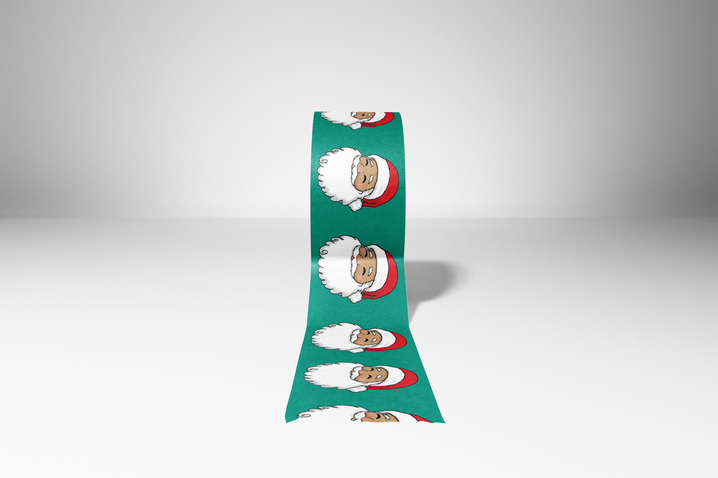 Decorative washi tape featuring a smiling Santa Claus wearing a red hat, set against a green background.